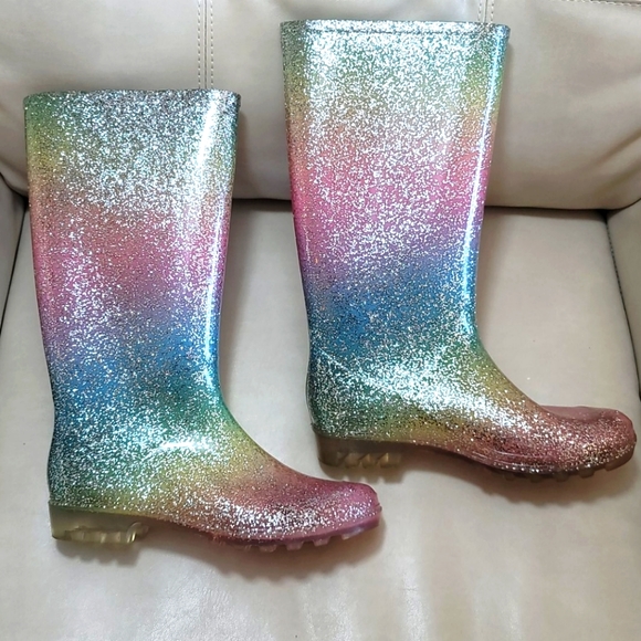 Womens Rain Boots Rainbow Sparkle Rain 